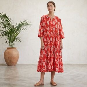 Mary Marshmallow Orange Red Tiger Block Print Oversized Whimsey Dress Size XXL